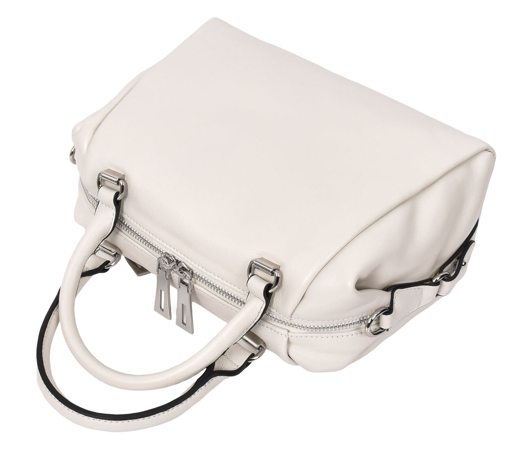 Edmonton Women Small Barrel Shape Leather Shoulder Handbag Ivory-6