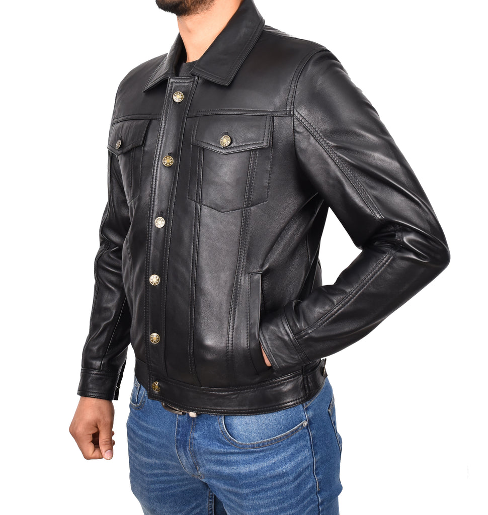 DR134 Men's Classic Short Leather Jacket Black 6