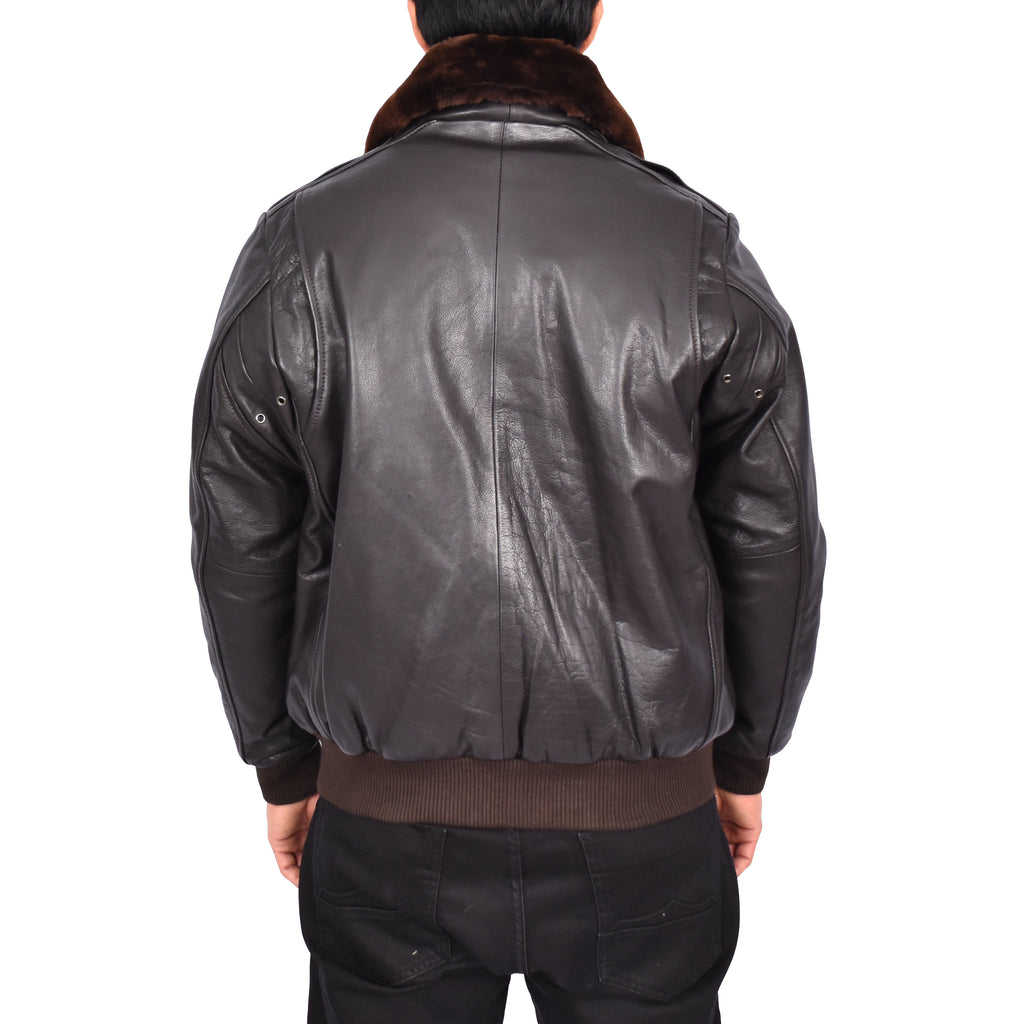 Men's Real Leather Bomber Pilot Jacket Removable Collar Brown Edzard-6