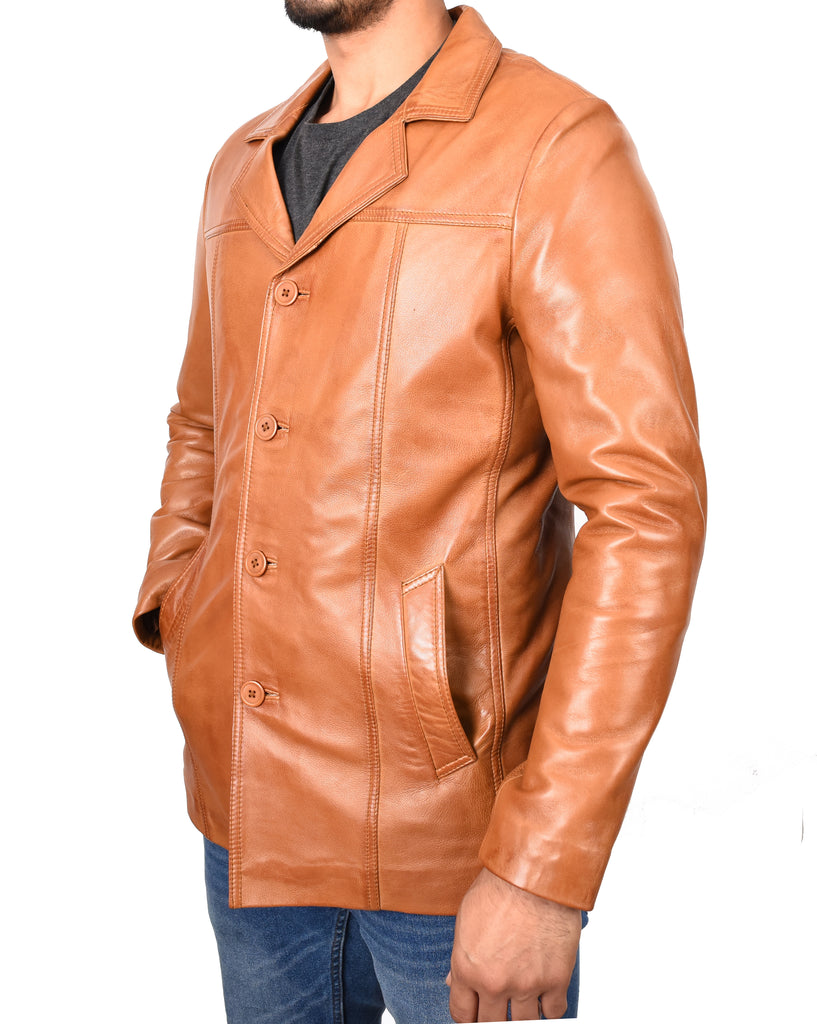 DR112 Men's Leather Classic Reefer Jacket Tan 6