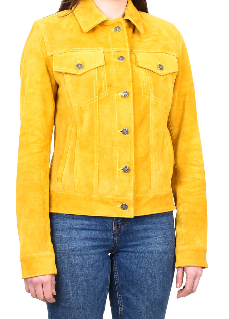 DR213 Women's Retro Classic Levi Style Leather Jacket Yellow 6
