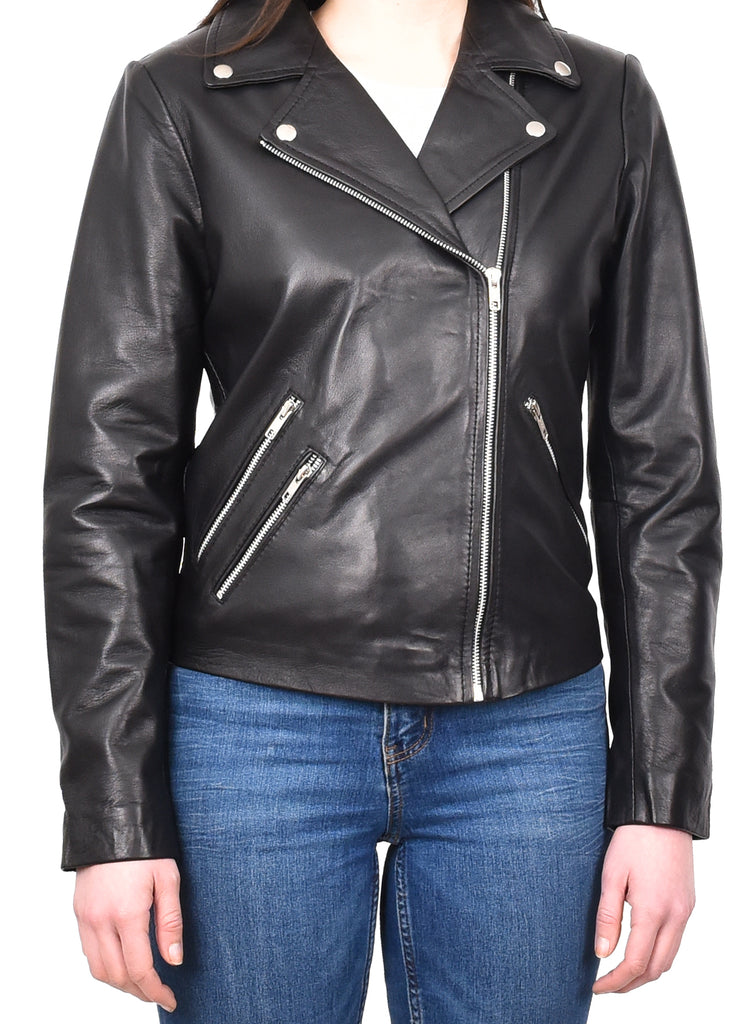 DR268 Women's Biker Leather Jacket Black 6