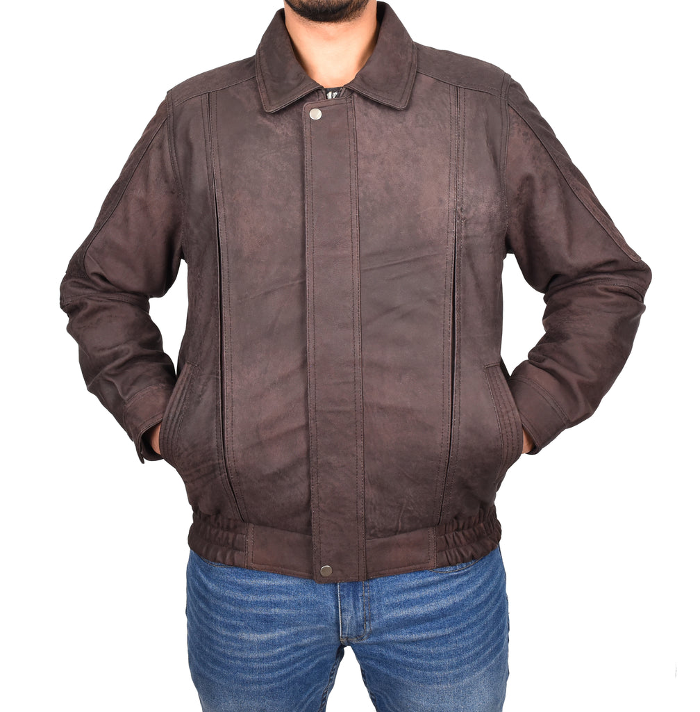 DR107 Men's Leather Classic Blouson Jacket Brown Nubuck 6