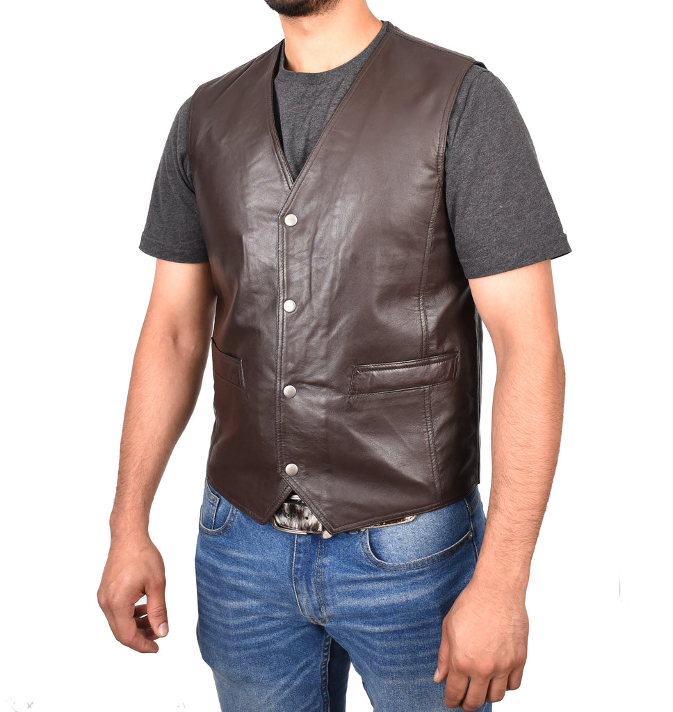 DR105 Men’s Classic Leather Waistcoat Brown 6