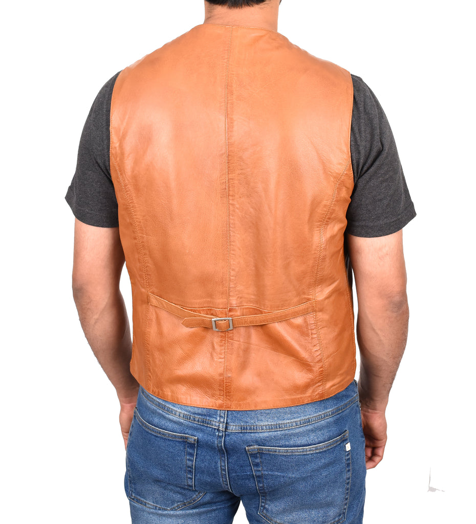 DR135 Men's Classic Waistcoat Leather Tan 6