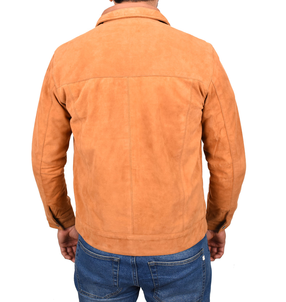 DR133 Men's Suede Leather Biker Style Jacket Tan 6