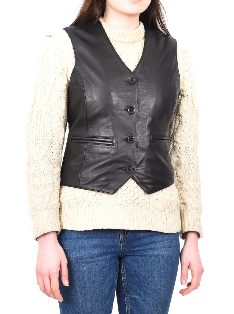 DR212 Women's Classic Leather Waistcoat Black 7