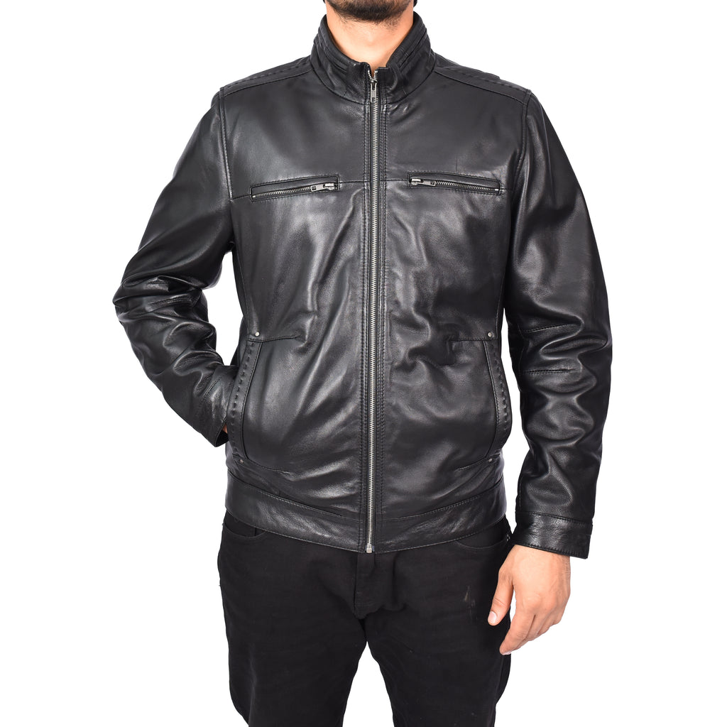 Men's Classic Biker Real Leather Jacket Black Erland-6