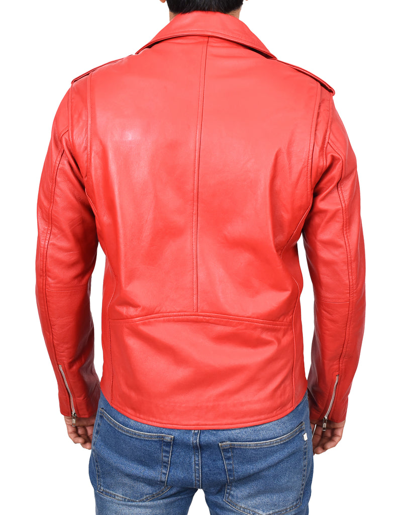 DR100 Men's Biker Real Leather Jacket Red 6