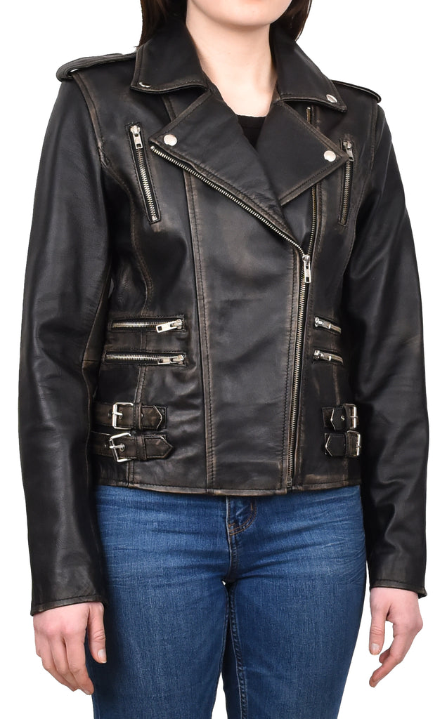 DR195 Women’s Trendy Biker Leather Jacket Rub off 6