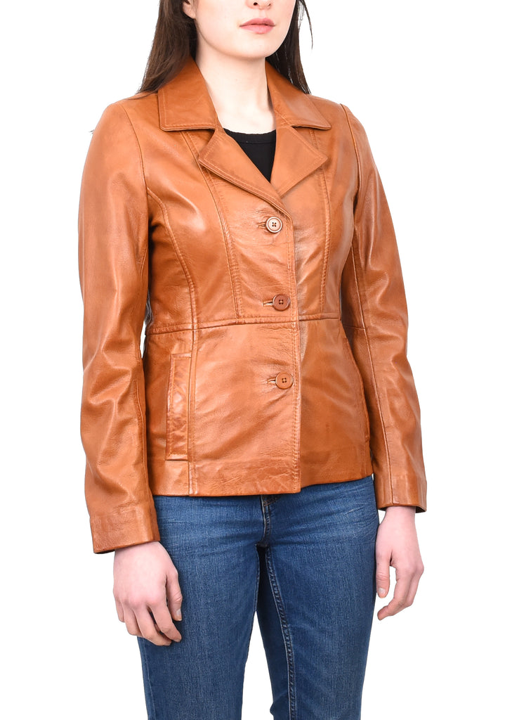 DR198 Women's Smart Work Warm Leather Jacket Tan 6