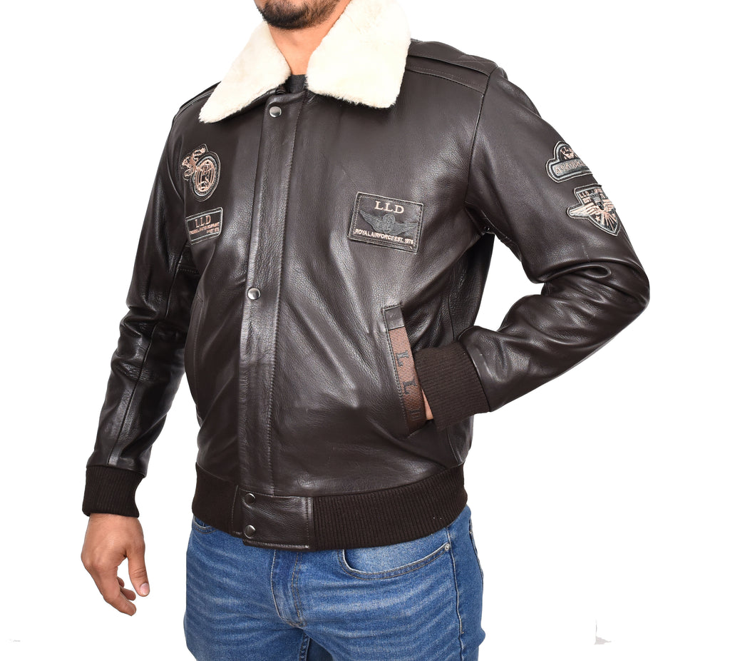 DR106 Men's Classic Leather Bomber Jacket Brown 6