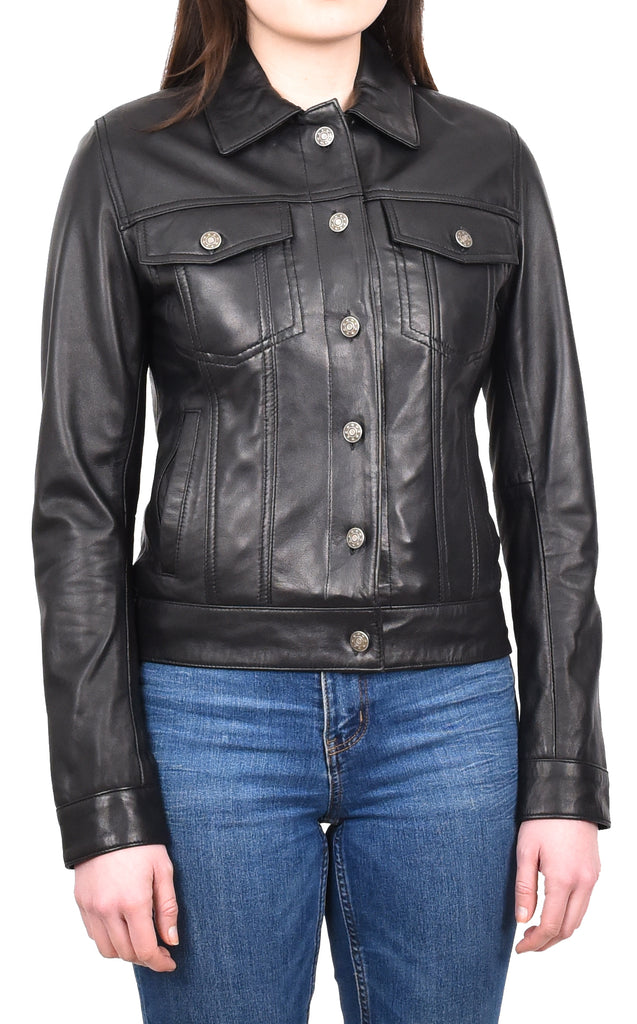 DR213 Women's Retro Classic Levi Style Leather Jacket Black 6