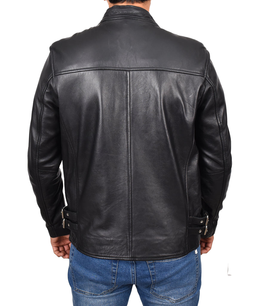 DR141 Men's Biker Sheep Leather Jacket Black 6