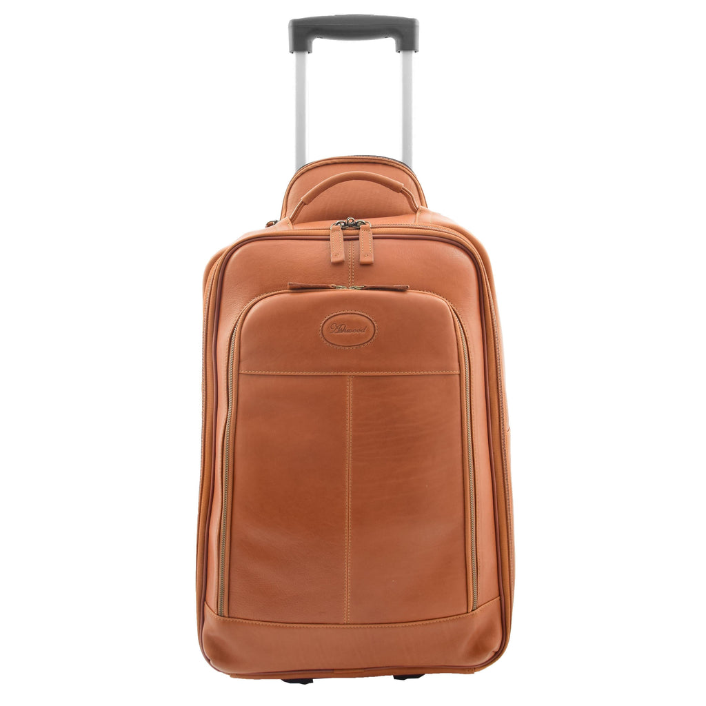 DR544 Genuine Leather Cabin Suitcase Wheeled Trolley Tan 2