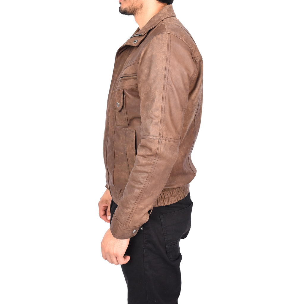 Men's Real Nubuck Leather Classic Brown Jacket Bomber Blouson Style Errick-5