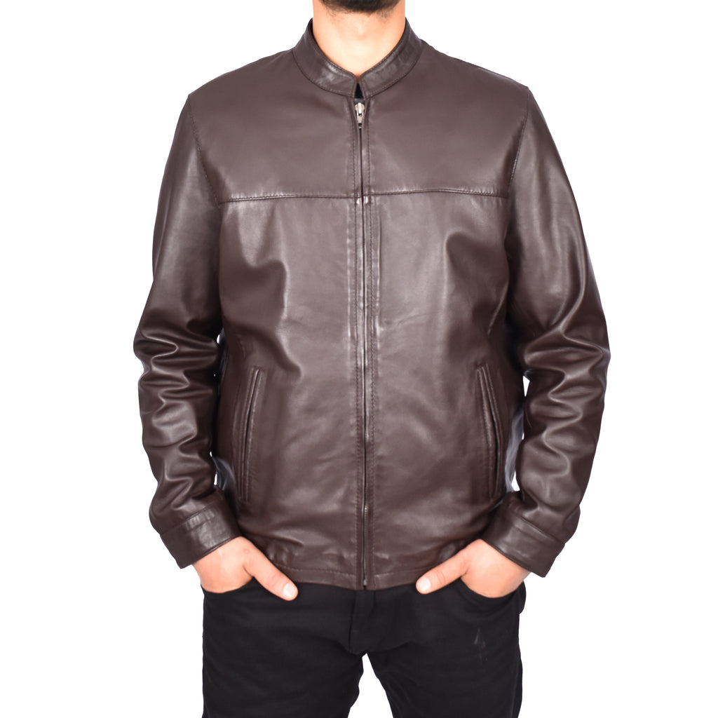 Men's Nappa Leather Classic Biker Jacket Brown Eggert-6