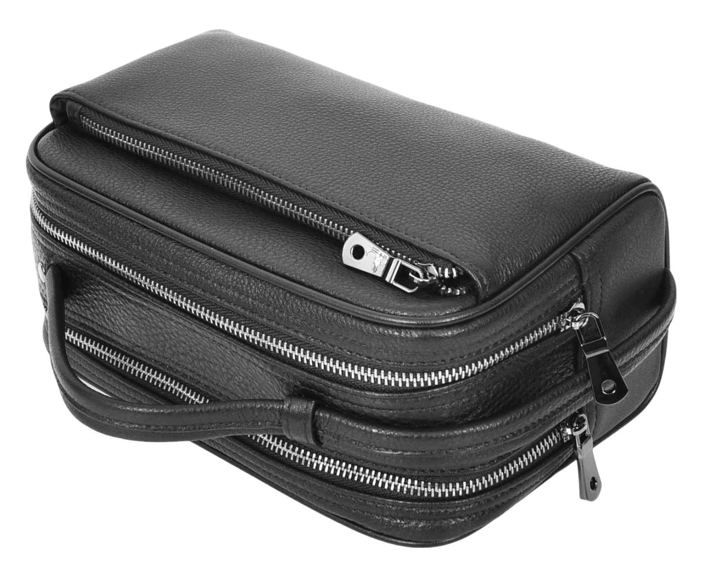 Tourgear Real Leather Toiletry Wash Travel Wrist Bag Black-7