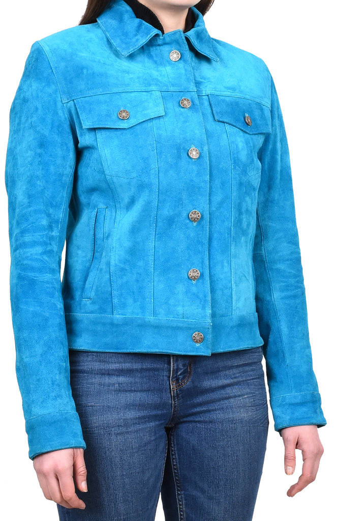 DR213 Women's Retro Classic Levi Style Leather Jacket Blue 6
