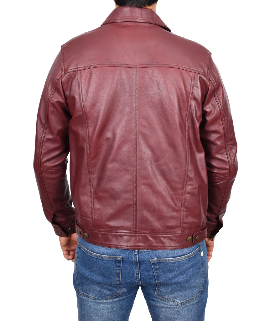 DR134 Men's Classic Short Leather Jacket Burgundy 6