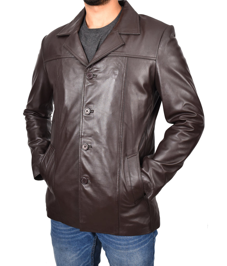 DR112 Men's Leather Classic Reefer Jacket Brown 6