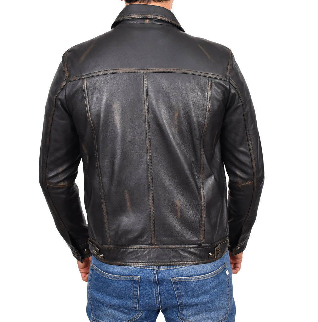 DR134 Men's Classic Short Leather Jacket Rub Off 6