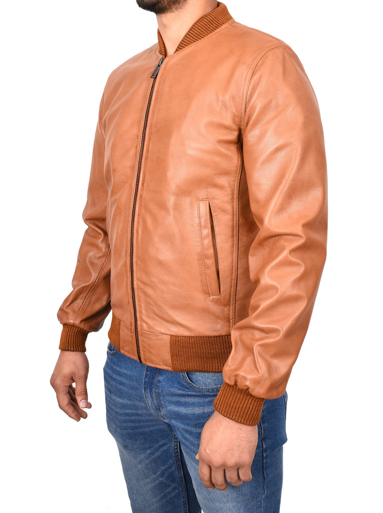 DR177 Men's Leather Bomber Jacket Tan 6