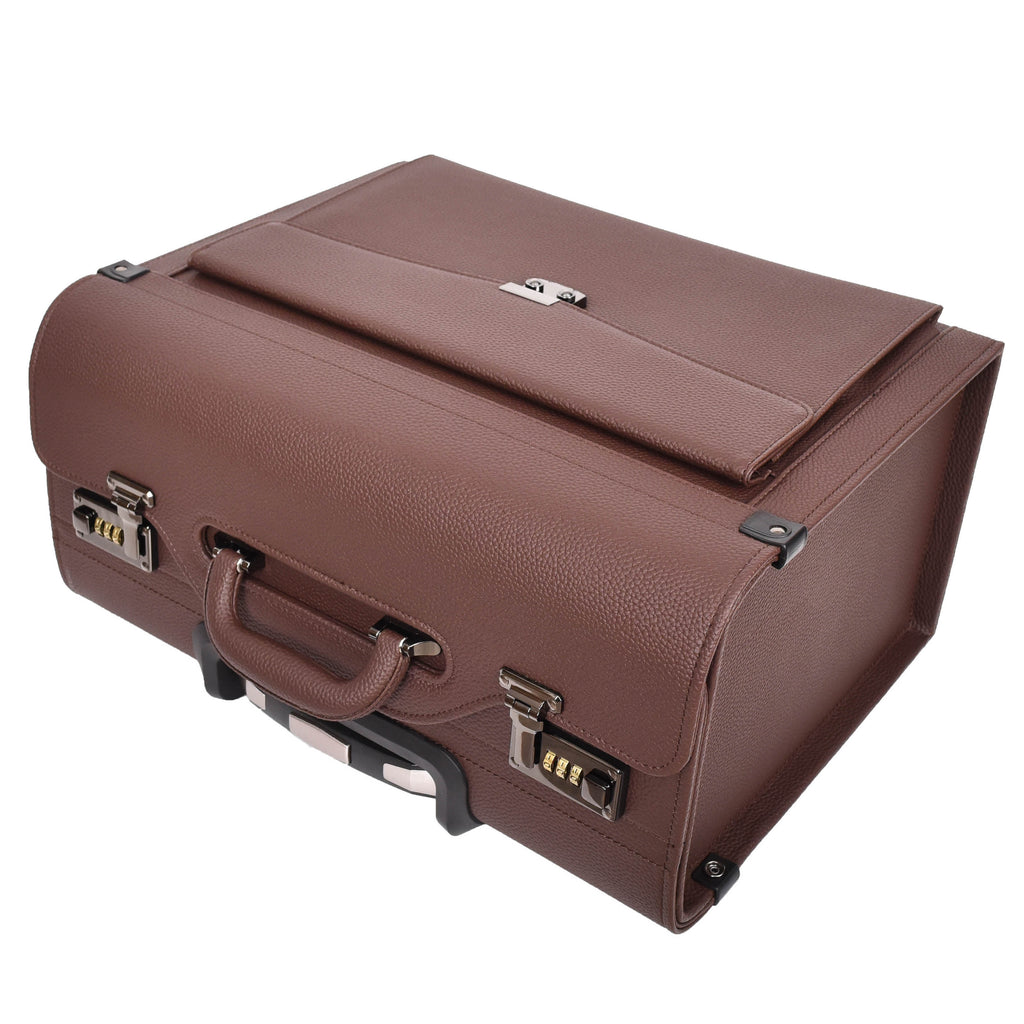 DR695 Four Wheel Pilot Case Faux Leather Cabin Bag Brown-6