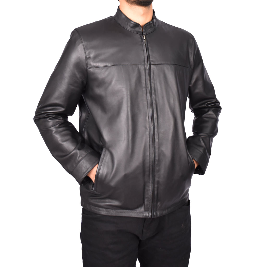 Men's Nappa Leather Classic Biker Jacket Black Eggert-6