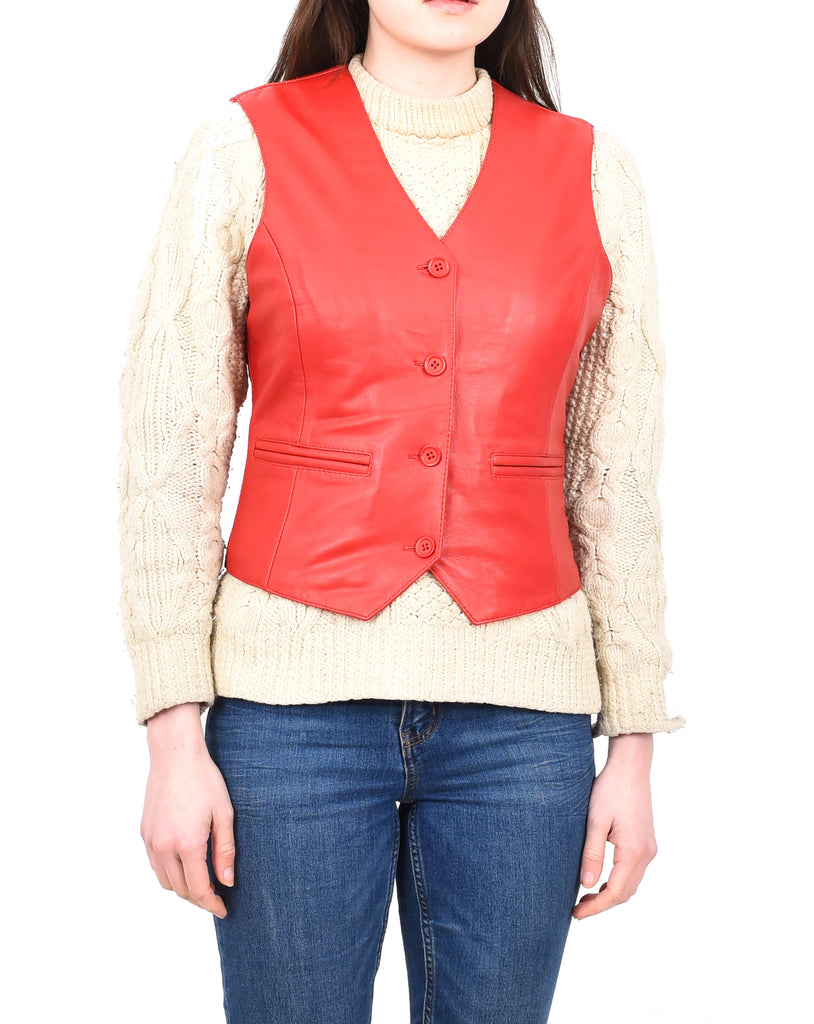 DR212 Women's Classic Leather Waistcoat Red 6