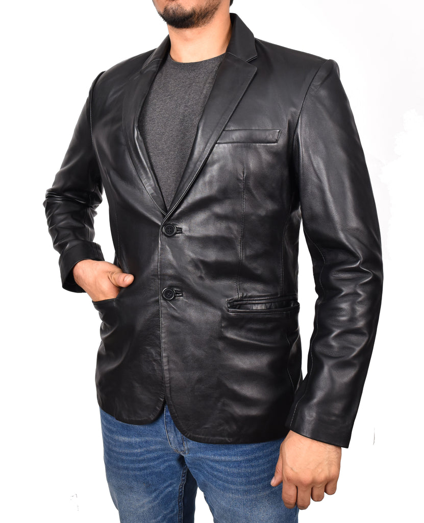 DR170 Men's Blazer Leather Jacket Black 6