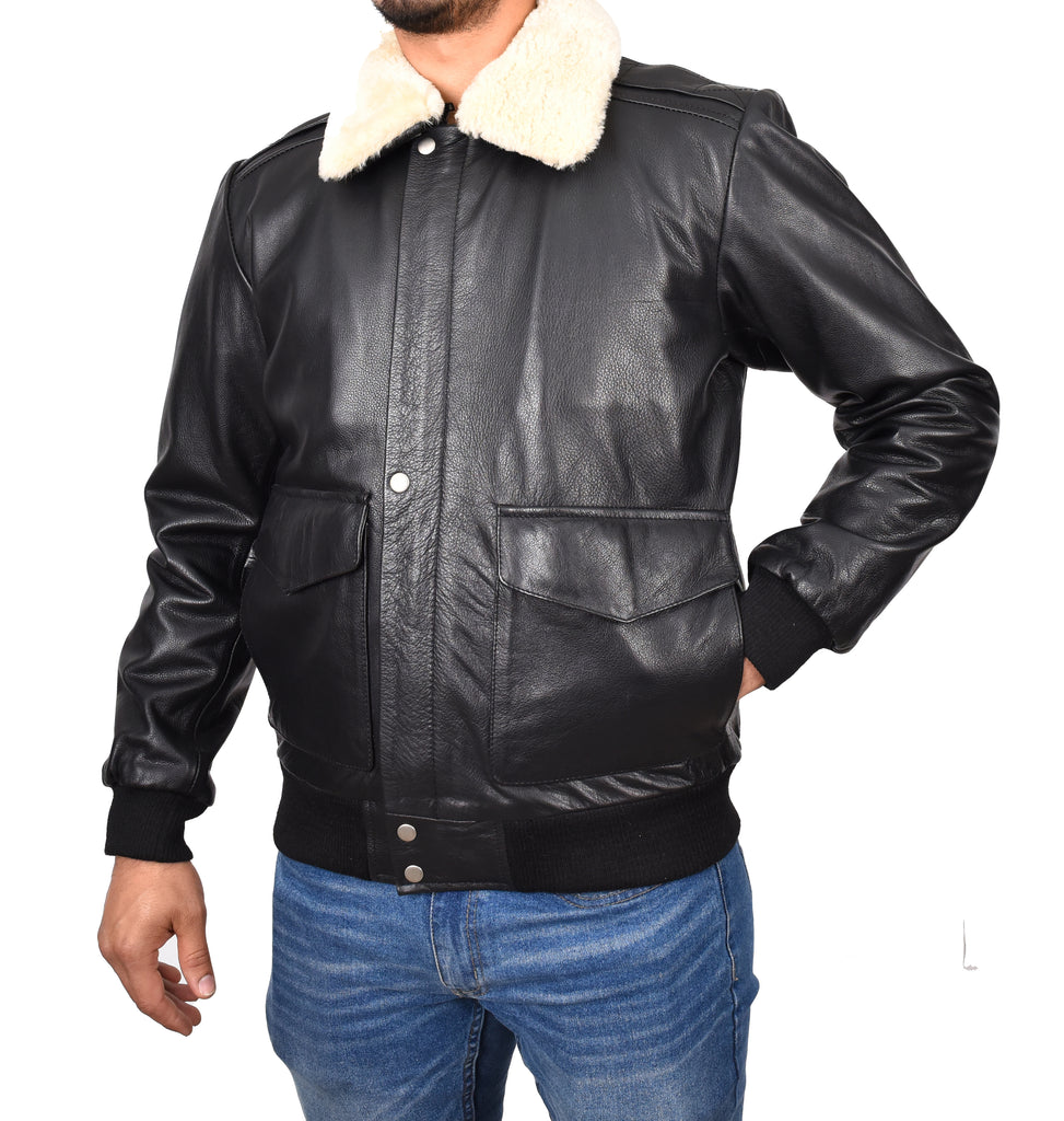 DR140 Men's Classic Leather Pilot Jacket Black 6