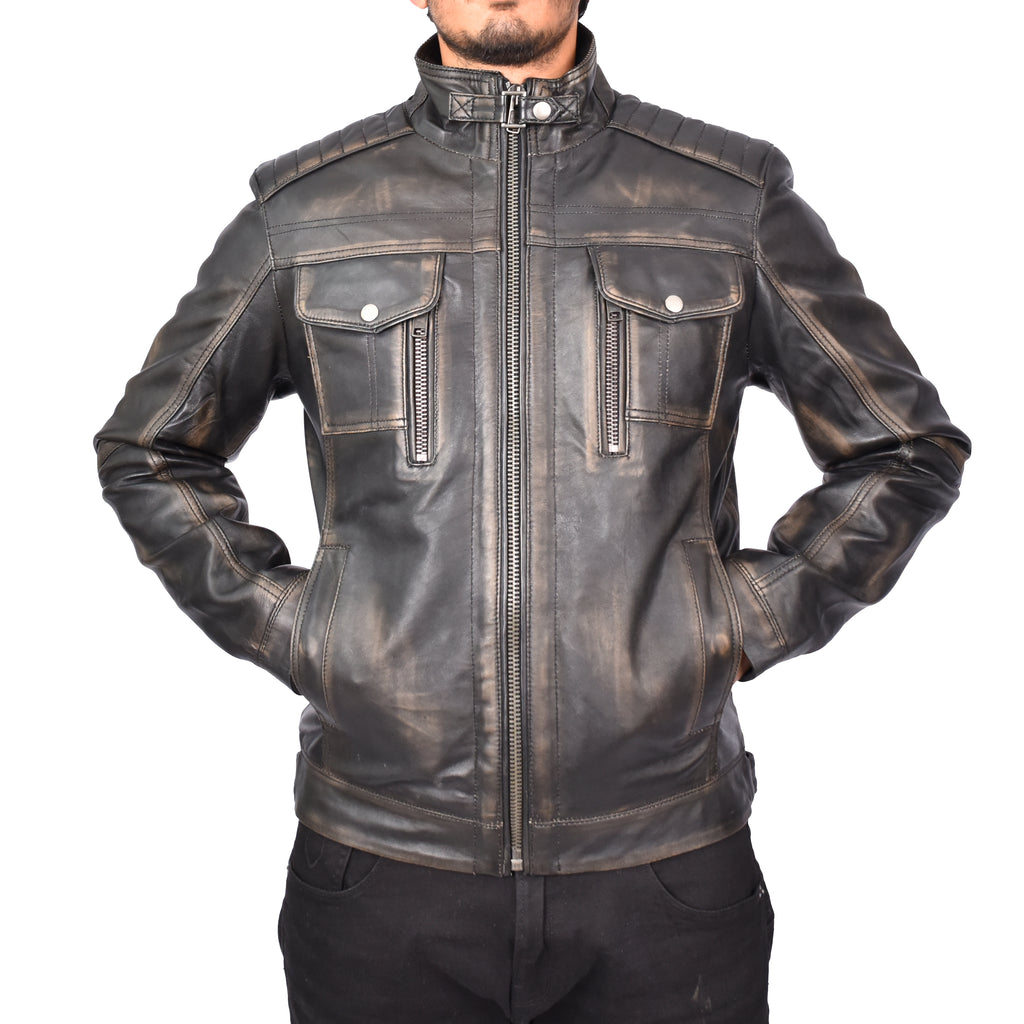 Men's Urban Biker Style Real Leather Jacket Rub Off Kristoffer 6