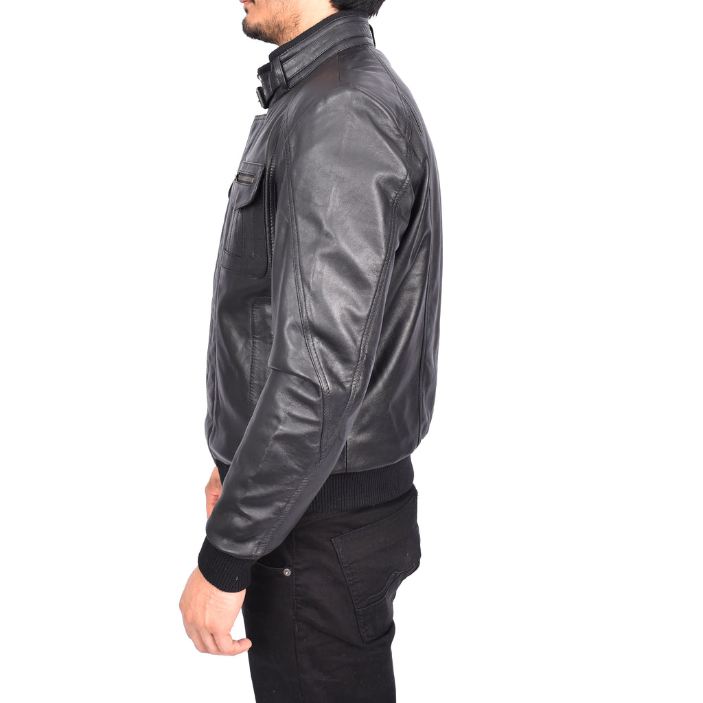 Men's Bomber Style Real Leather Jacket Black Boden-6