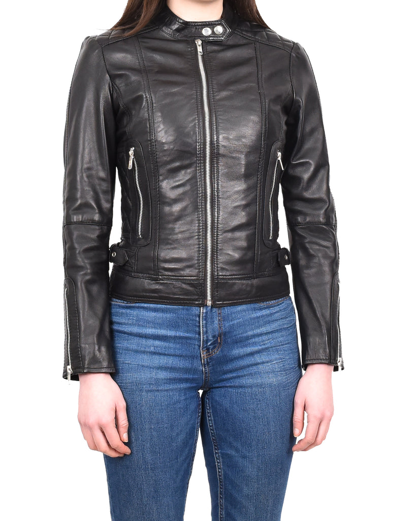 DR234 Women's Fitted Smart Leather Jacket Black 6