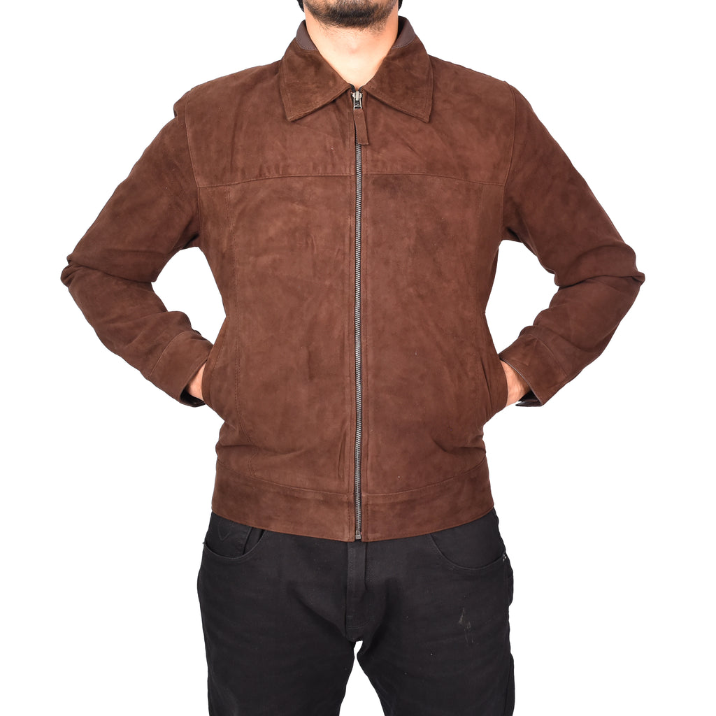 Men's Suede Leather Jacket Classic Style Brown Goran-6