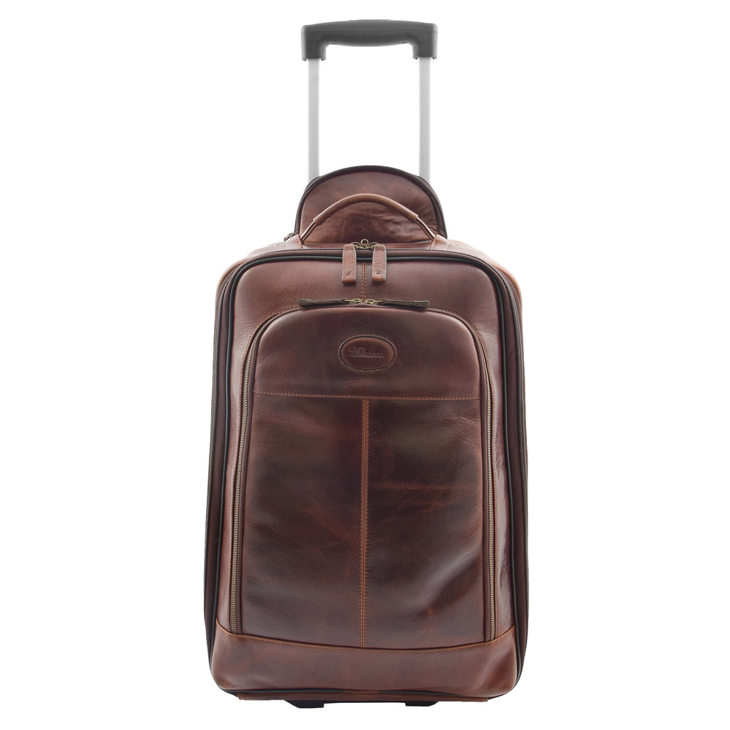 DR544 Genuine Leather Cabin Suitcase Wheeled Trolley Brown 2