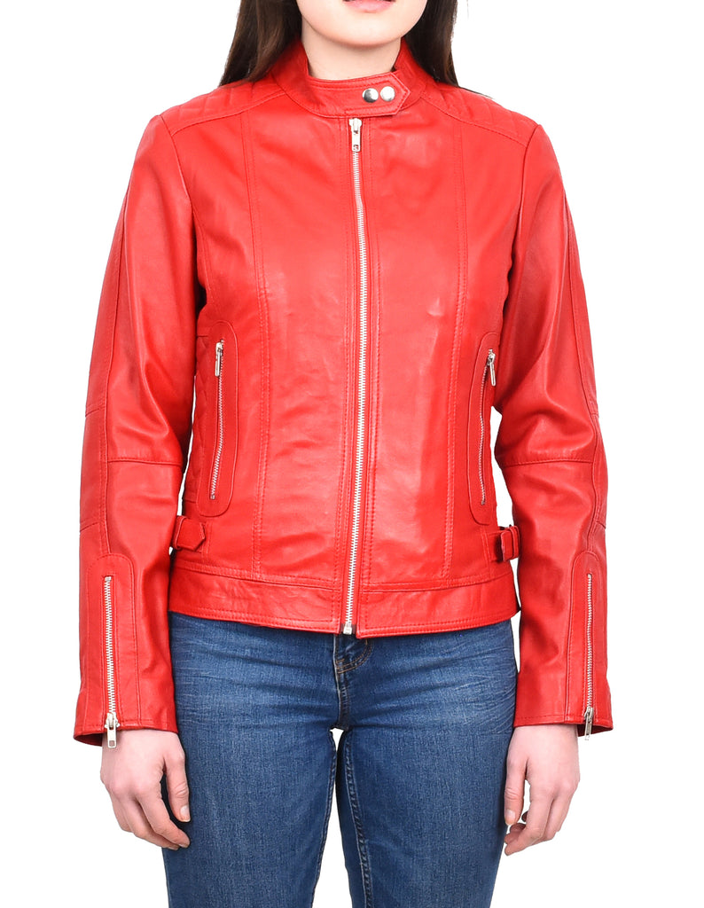 DR234 Women's Fitted Smart Leather Jacket Red 6