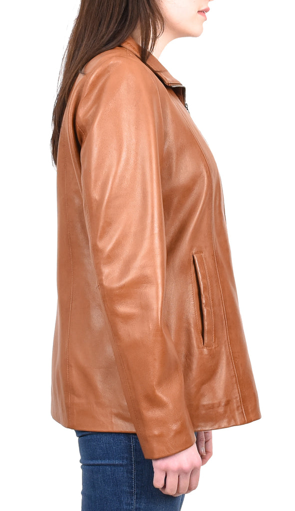 DR202 Women's Casual Semi Fitted Leather Jacket Tan 5