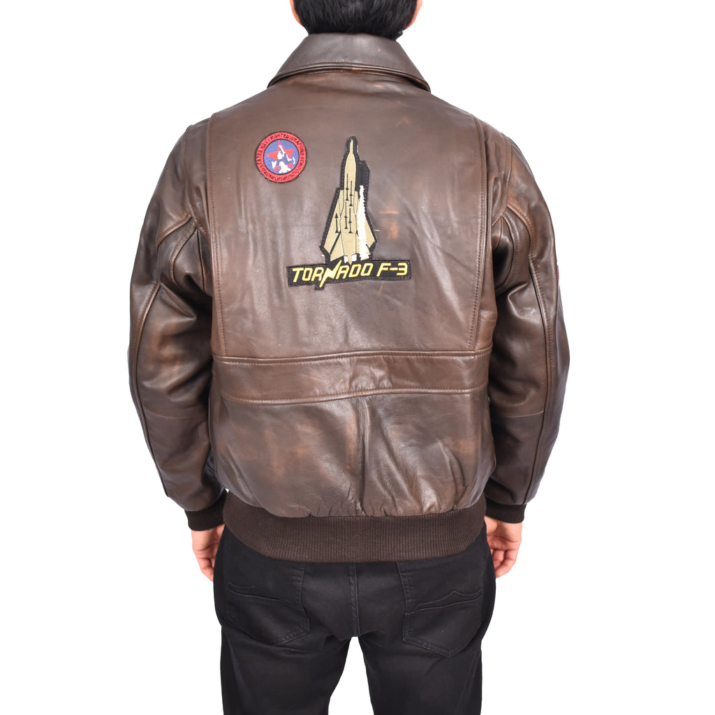 Men's Classic Top Gun Aviator Leather Jacket Brown Valter-6