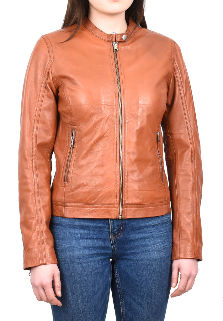 DR247 Women's Soft Leather Biker Style Jacket Timber 6