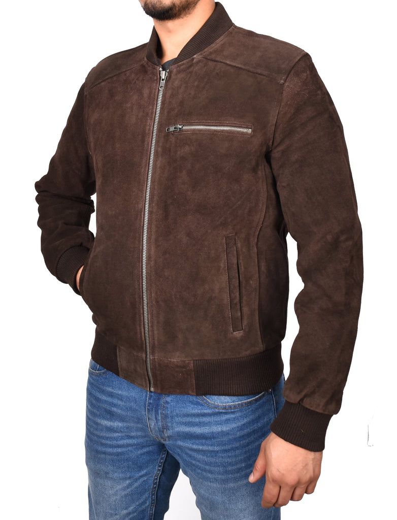 DR120 Men's Suede Leather bomber Jacket Brown 6