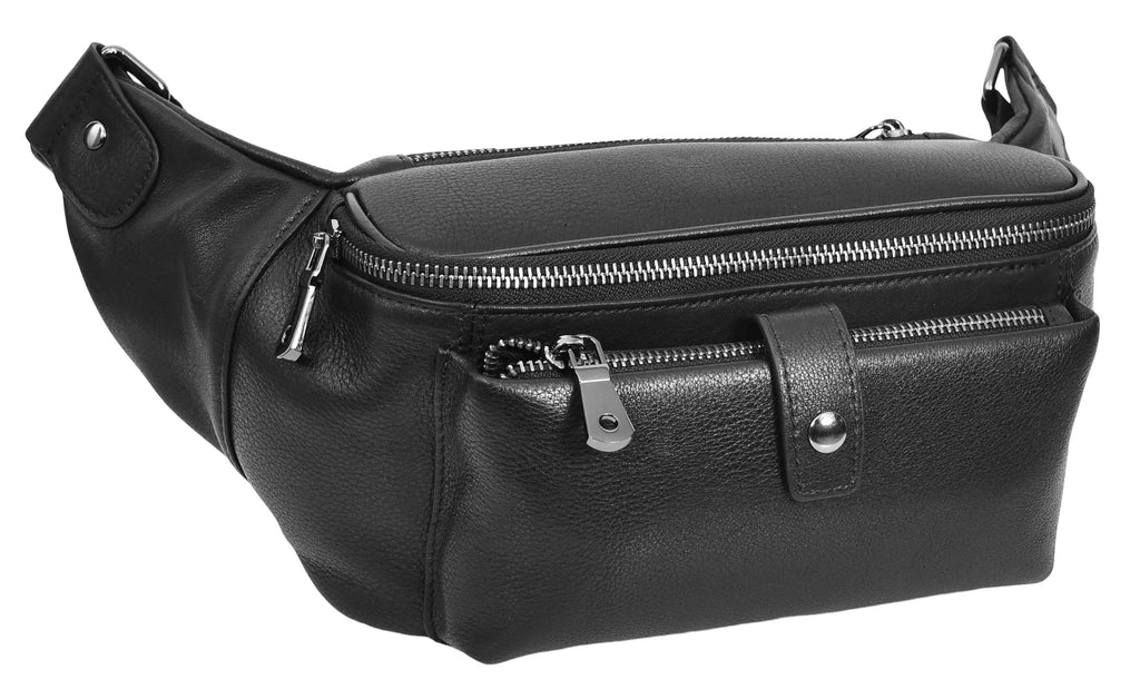 Runsack Real Leather Travel Waist Pack Bum Bag Black-1