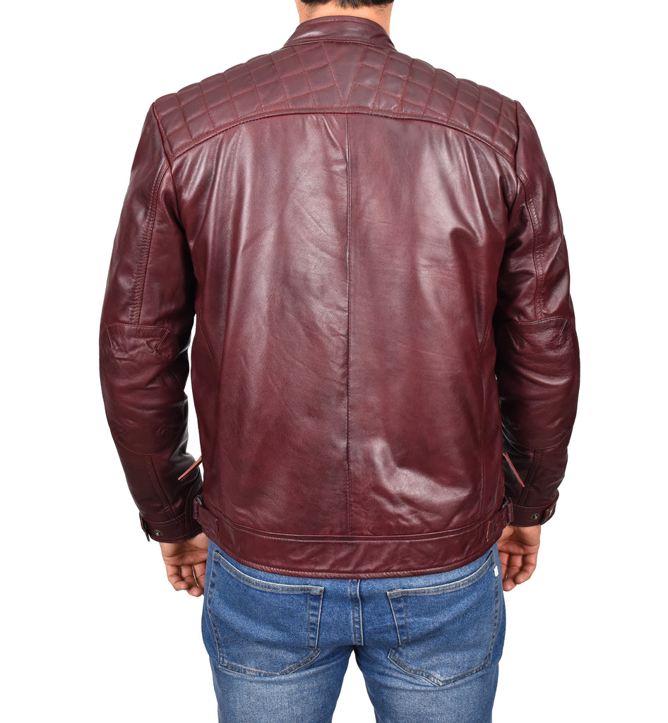 DR117 Men's Biker Leather Jacket Burgundy 6