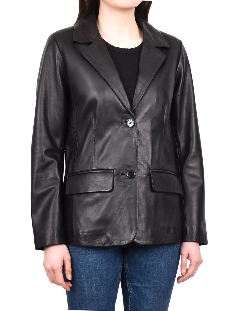 DR230 Women's Classic Blazer Leather Jacket Black 6