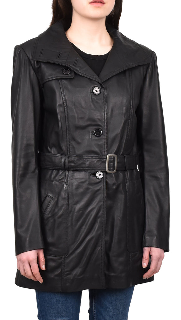 DR219 Women's Smart Winter Leather Coat Black 6