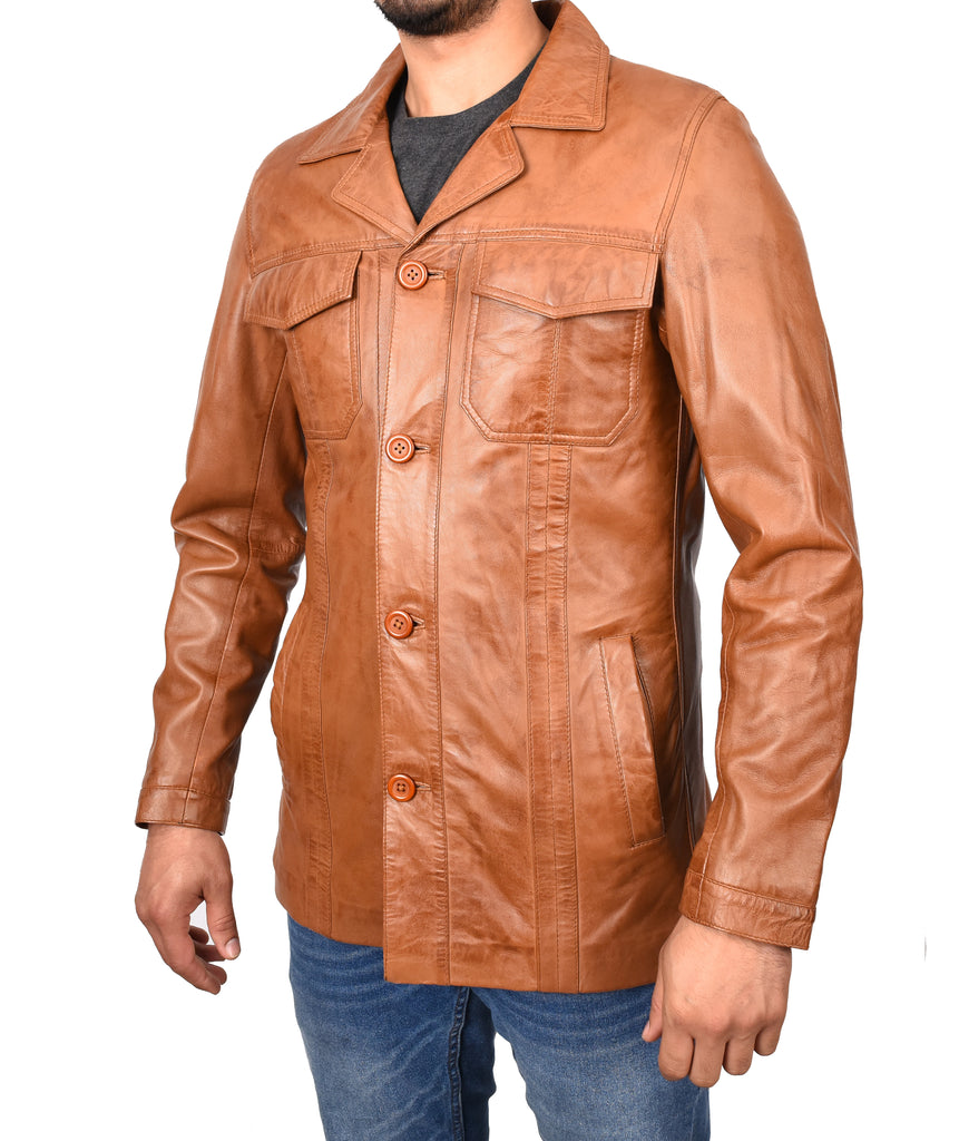 DR144 Men's Classic Sheep Leather Box Jacket Cognac 6