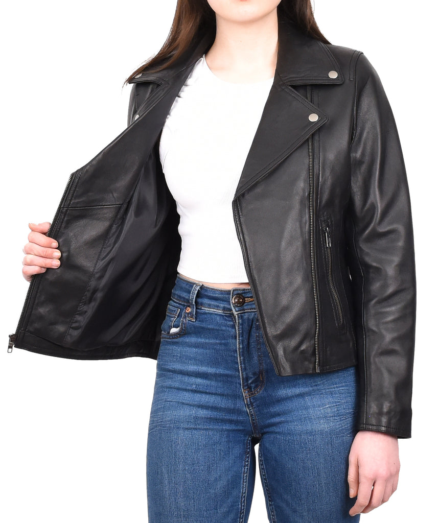 DR216 Women's Casual Smart Biker Leather Jacket Black 11