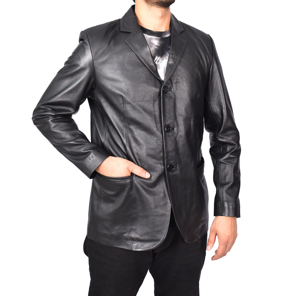 Gents Real Lambskin Leather Jacket Men's Blazer Coat Black Gjorn-6