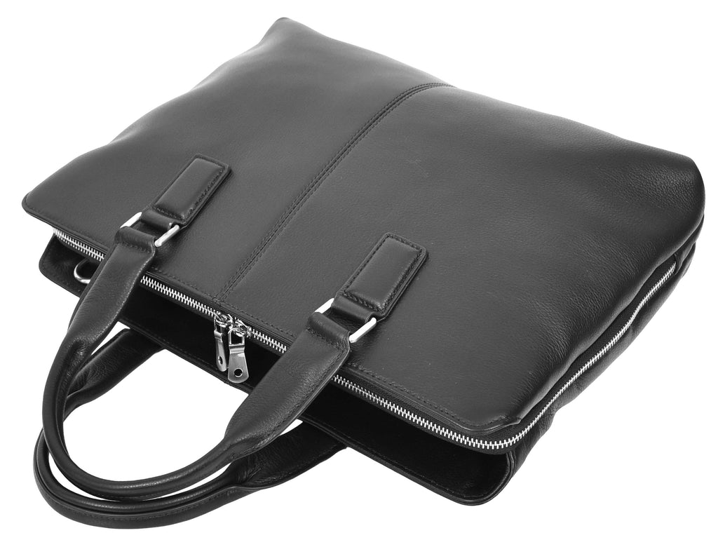 Briefsatch Genuine Black Leather Cross-Body Briefcase Black-6